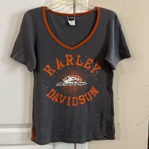Harley Davidson women’s size medium gray and orange shirt with bling